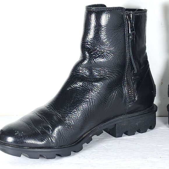 Sorel Women’s Emilie II US 8,5 Black Patent Leather Side Zip Ankle Boots Booties - Picture 6 of 15
